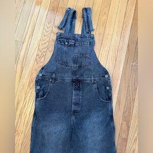 Free People Black Washed Denim Overalls